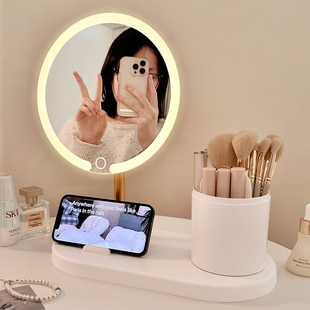 LED化妆镜带灯台式桌面2025新款高颜值梳妆台美妆镜学生宿舍镜子