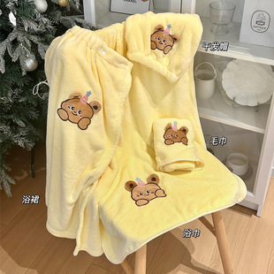 可爱小熊浴巾毛巾三件套2025新款吸水速干加厚加大不掉毛可穿浴裙