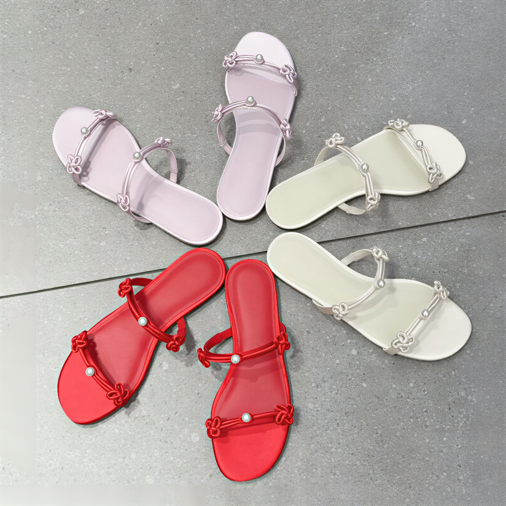 珍珠装饰女夏平底时尚一字拖图片