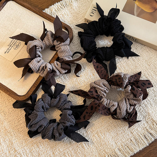 韩式手工编织蝴蝶结小香风褶皱棉发圈显发量丸子头发绳高级感头绳