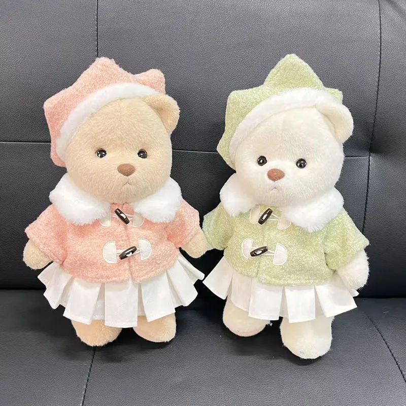 30厘米中号莉娜关节熊娃衣白裙六角贝雷帽套装泰迪熊毛绒玩具着替
