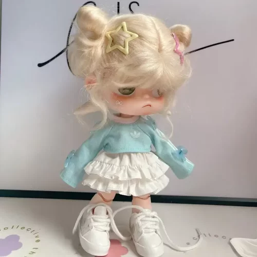 仅衣服】20CM嘎子姐衣服小乖囡囡蓝蝴蝶结长袖蛋糕裙口水娃包着替