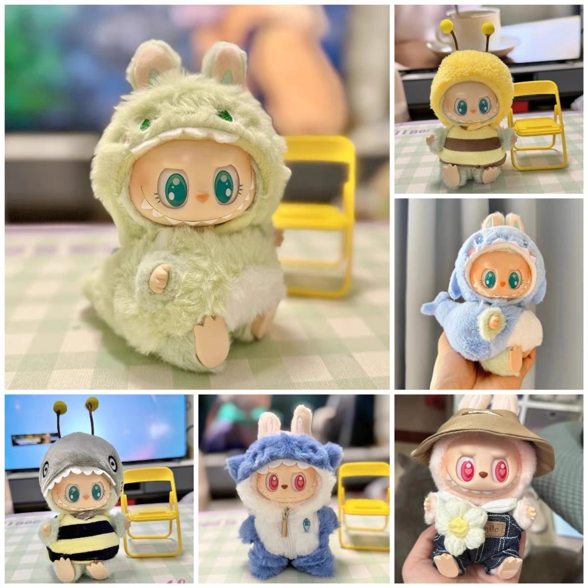 仅衣服] 一二代钥匙扣Labubu衣服挂件拉布布娃衣绿恐龙鲨鱼蜜蜂衣