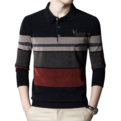 恒源祥薄款翻领羊毛针织长袖T恤