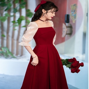 敬酒回门宴礼服新娘便装 夏红裙子结婚平时可穿 红色连衣裙2025新款
