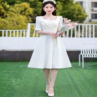 白色订婚礼服平时可穿小个子领证登记小白裙生日成人礼女孩连衣裙