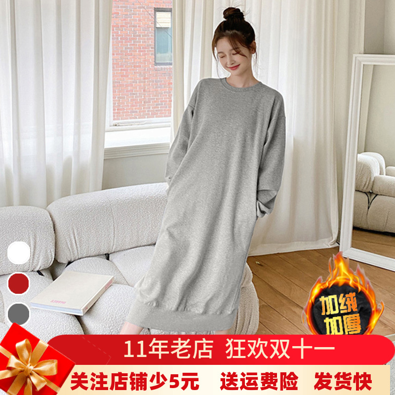 宽松直筒显瘦遮肚卫衣裙加绒长裙