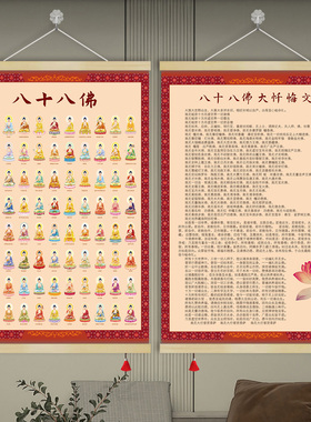 八十八佛大忏悔文画像挂图佛像经全文画卷轴挂画佛堂装饰画GFJ88