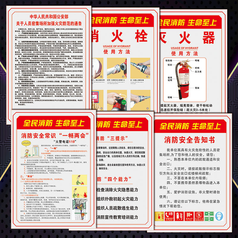 VCH密集火灾通告加强防范宣传画挂图场所消防关于十条人员墙贴画