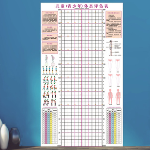青少年儿童体态评估表体测健身房体姿减肥身高表挂图墙贴纸WST35