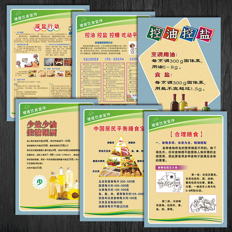 三减三健标语生活限盐贴纸减盐少油宣传画饮食控油控盐标识牌健康