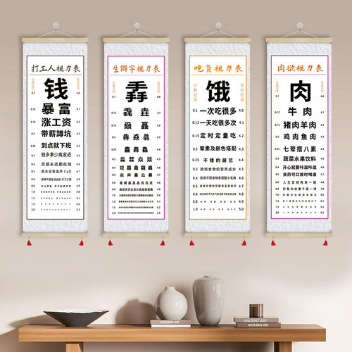 生僻字吃货打工人卷轴挂画字画