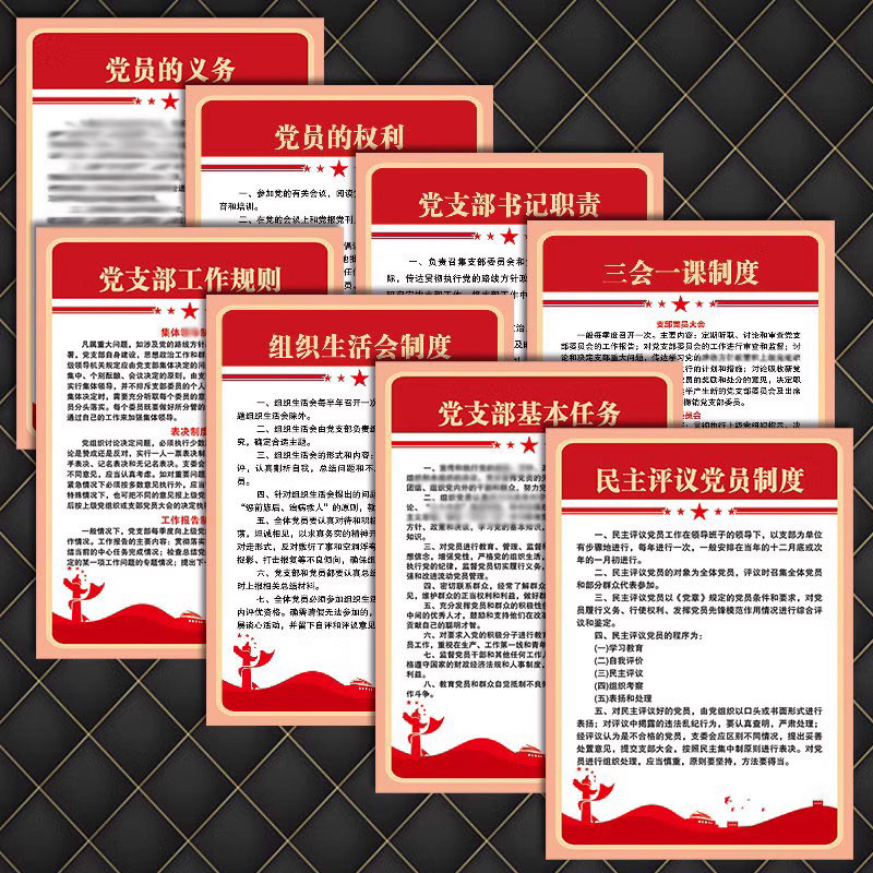 党建文化宣传画党支部挂图党员活动室义务权利制度牌宣传栏ODL18