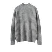 Z.M.R 毛衣 女无缝针织修身 一线成衣系列 半高坑条100%纯山羊绒衫