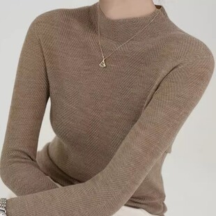 Z.M.R 软糯亲肤 精纺100羊毛半高领针织衫女气质修身薄款打底上衣