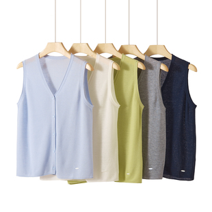 Z.M.R 天丝亚麻系列 知性V领针织马甲开衫女白领通勤无袖显瘦上衣