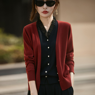 Z.M.R 云柔之美 贵气假两件设计针织开衫女精纺羊毛混纺撞色上衣