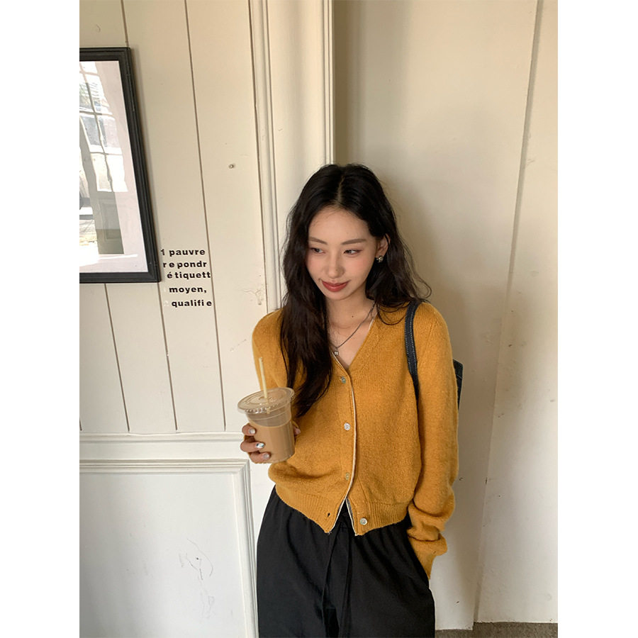 小7家 ins早秋V领针织开衫女秋季新款宽松慵懒风毛衣外套潮女