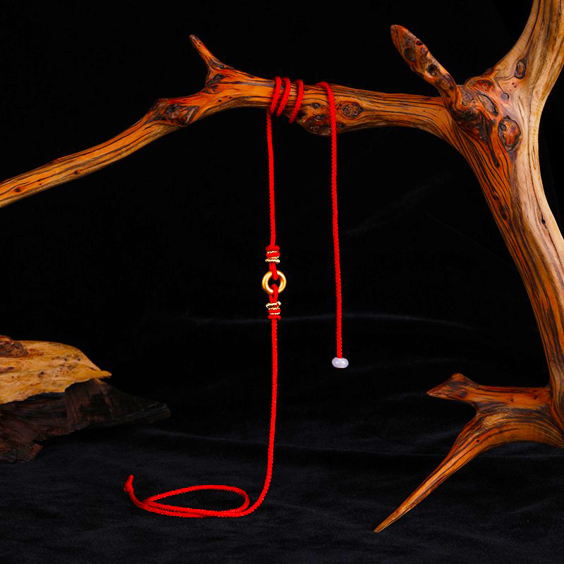 999足金本命年平安扣红绳腰链女生肖蛇3D黄金转运珠腰绳红腰带男