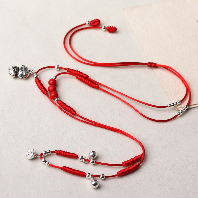 本命年红绳腰链女925纯银生肖属蛇年细腰带女款腰绳手工编织饰品