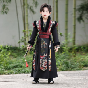 儿童汉服2025新款男童明制套装冬季加绒厚新中式帅气公子国学唐装