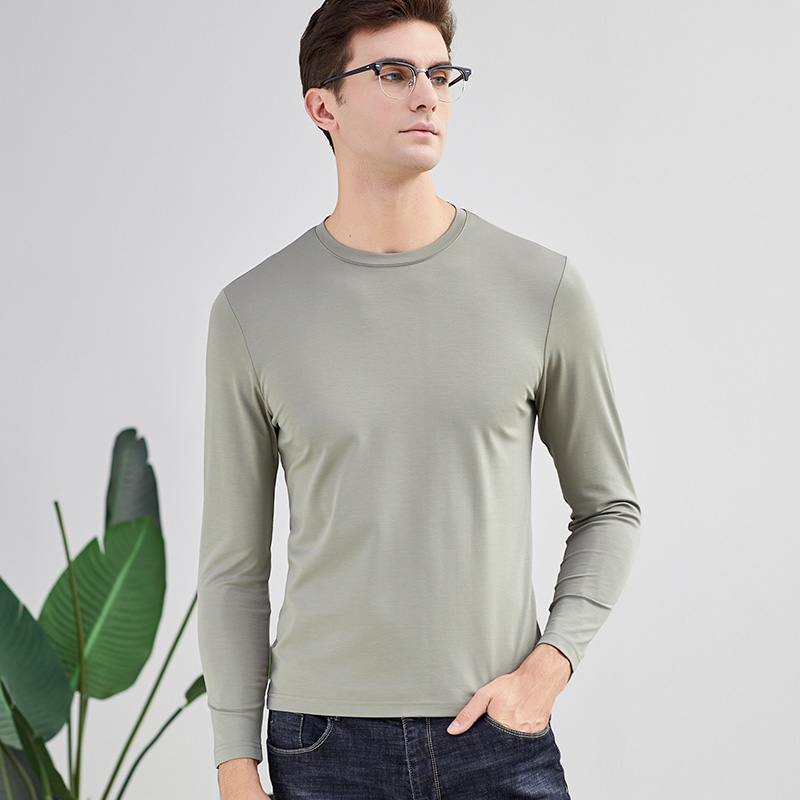 凡迪保羅長袖t恤春秋薄款桑蠶絲打底衫男士莫代爾圓領T恤純色t恤在類目 男裝, T恤中 - 來自Buy2taobao.com提供專業的淘寶代購服務