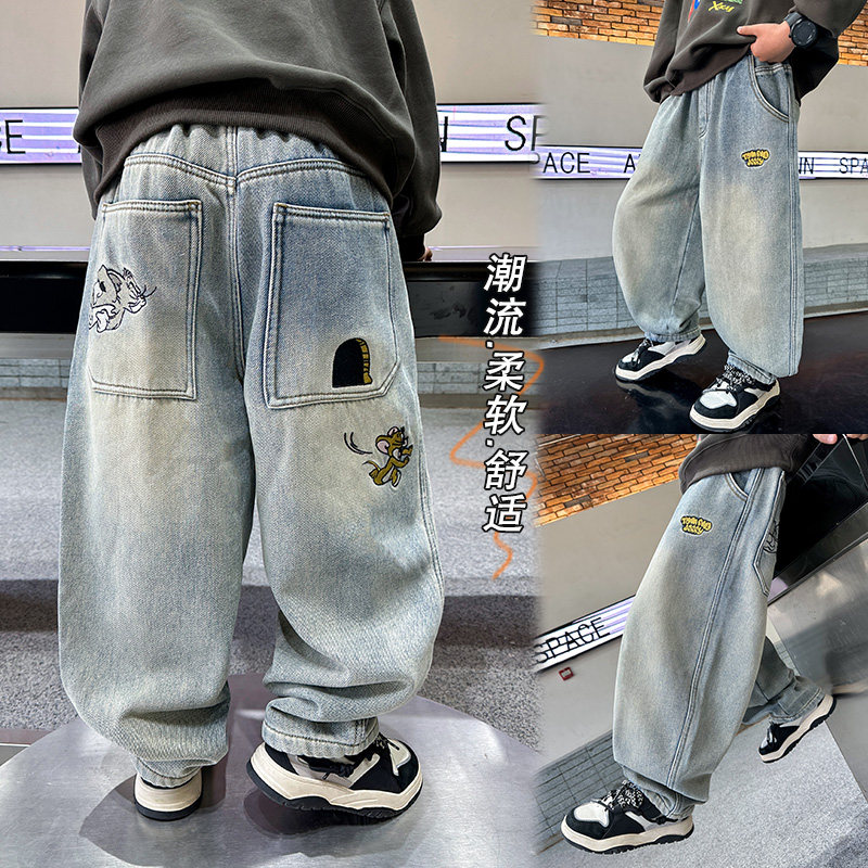 男童牛仔裤春秋款2025新款 儿童装春季痞帅风长裤裤子秋装男卡通