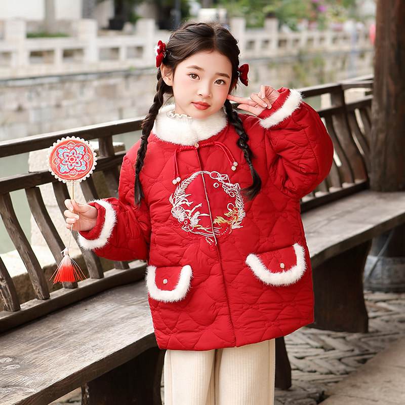 女童新中式刺绣加厚保暖棉服