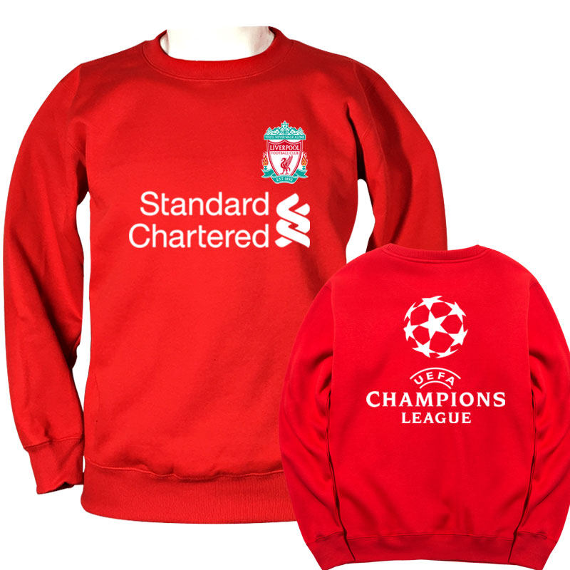 2023新款加绒圆领卫衣欧冠英超红军利物浦足球运动服球迷休闲卫衣