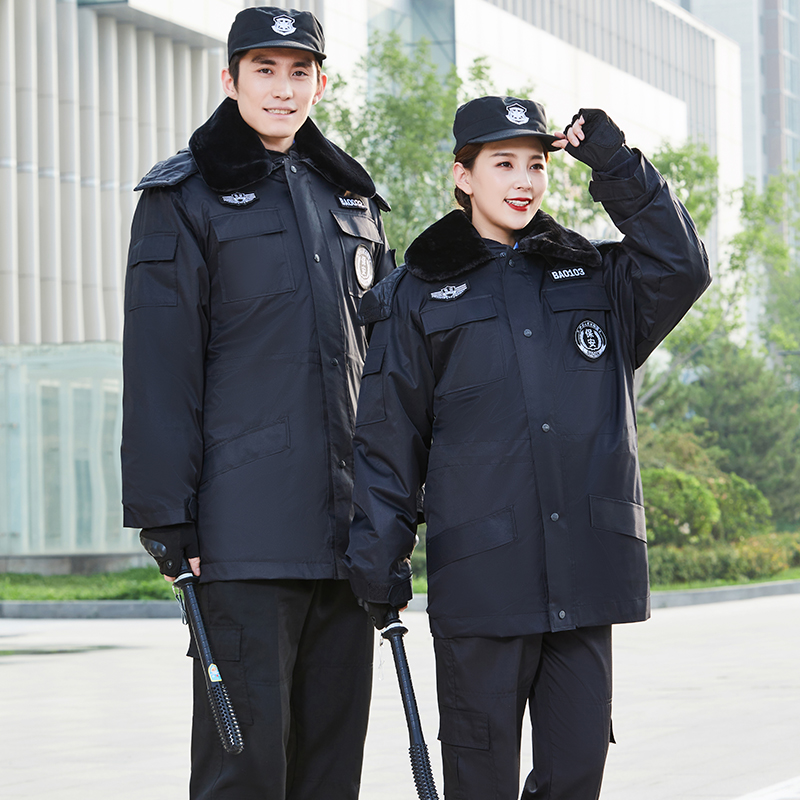 保安冬季黑色套装加厚作训服