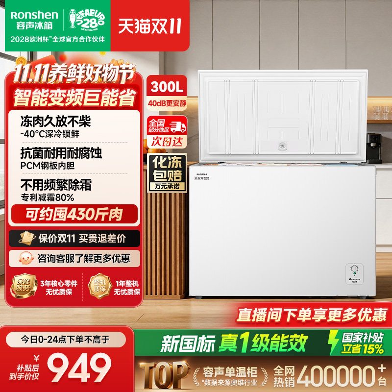 容声300升大容量减霜冰柜家用小型-40℃冷藏冷冻两用变频冷柜冰