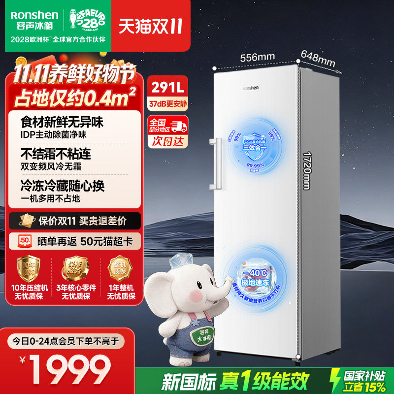 容声方糖291升立式无霜家用冰柜