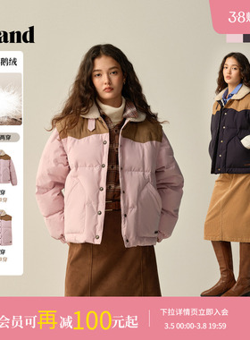 【鹅绒】Eland衣恋羽绒服女工装风可拆袖保暖毛领外套2025冬新款