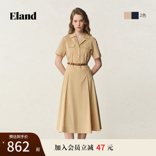 Eland衣恋连衣裙女工装 风西装 领正肩a字裙摆显瘦裙子2025夏季 新款