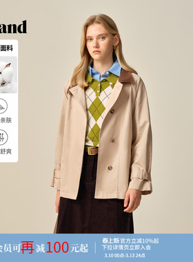 Eland衣恋风衣女复古立领长袖收腰外套2025冬季新款