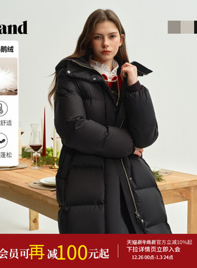 【鹅绒】Eland衣恋羽绒服女中长连帽极寒浴袍式鹅绒外套2025冬新