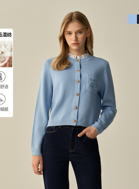 Eland衣恋毛针织衫女长袖舒适保暖开衫毛衣2025冬季新款