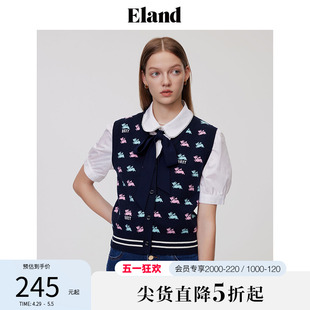 复古学院风秋新款 Eland衣恋针织马甲短款 修身 甜美开衫 上衣