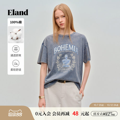 ELAND印花圆领短袖上衣女