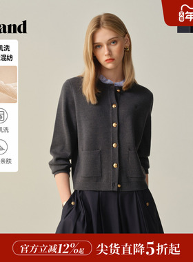 【绵羊毛】Eland衣恋毛针织衫女开衫单排扣外套2025冬季新款