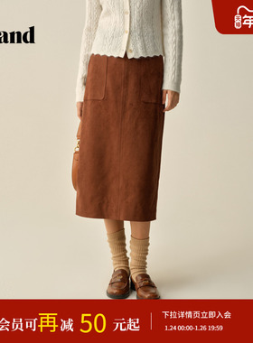 Eland衣恋半身裙女气质简约包臀H型长裙2025冬季新款