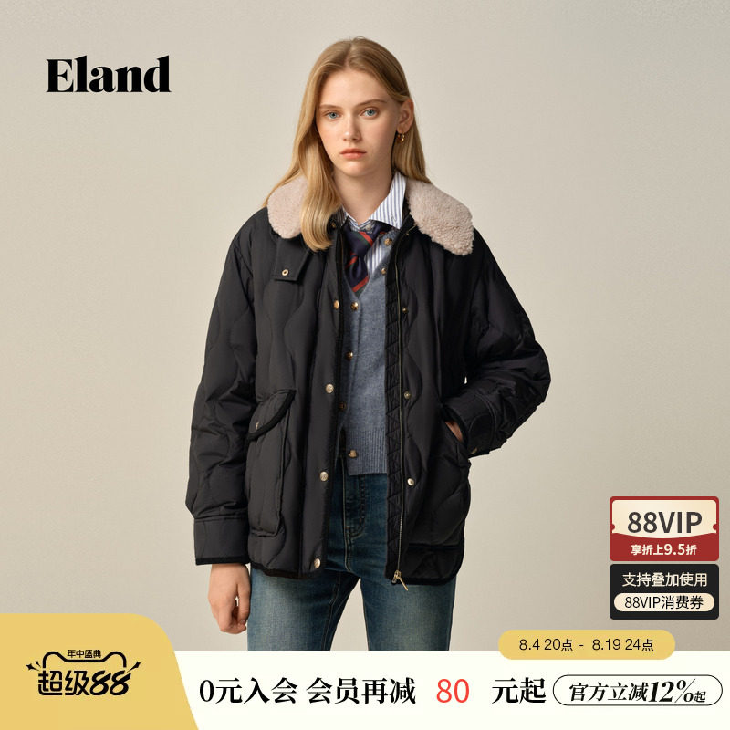 【华夫饼&特氟龙三防】Eland衣恋羽绒服女鹅绒保暖菱格2026春新款