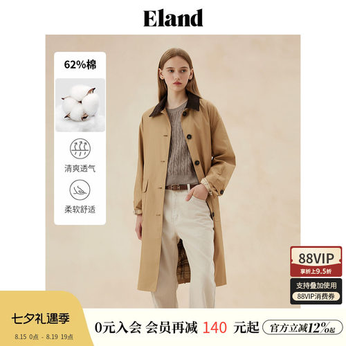 翻领风衣H版ELAND简约单排扣