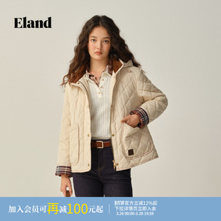 新款 Eland衣恋棉服女时尚 通勤单排扣连帽外套冬季