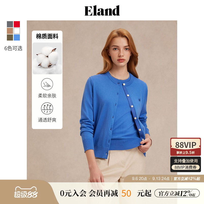 ELAND83%棉圆领开衫毛针织衫图片