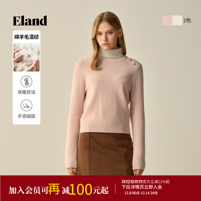 ELAND毛衣纯色圆领长袖