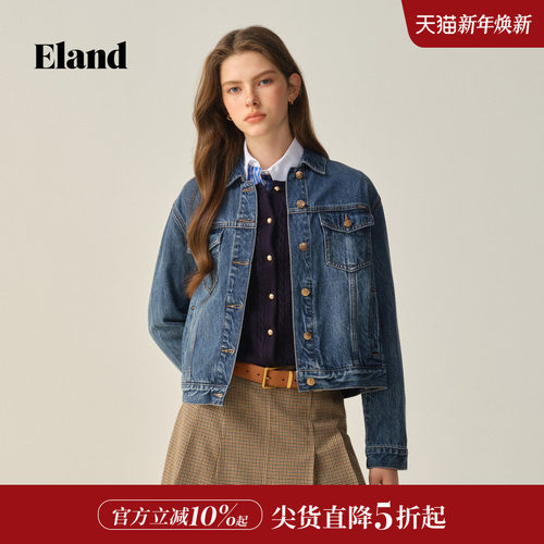 ELAND短外套长袖小翻领牛仔外套