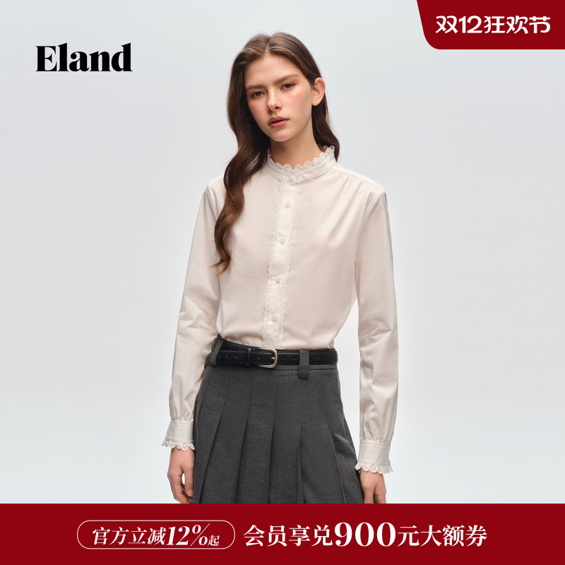ELAND花边立领长袖衬衫女