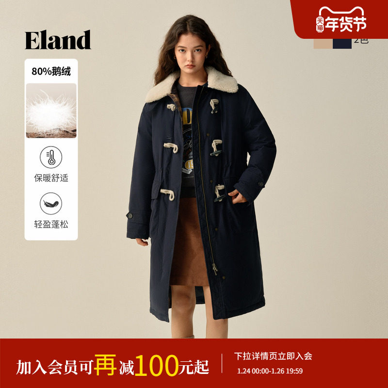 【鹅绒】Eland衣恋羽绒服女直筒微收腰毛领牛角扣外套2025冬新款,女装/女士精品,羽绒服,淘宝优惠券,粉丝福利购,淘宝优惠卷