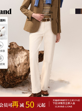 Eland衣恋休闲裤女灯芯绒简约通勤棉质直筒裤2025冬季新款